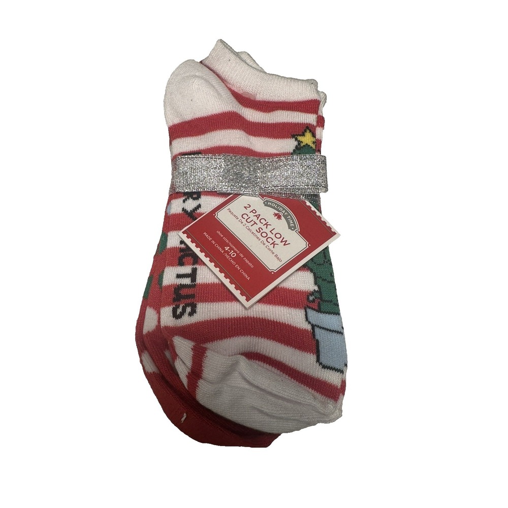 holiday time 2 pairs womens christmas low cut ankle socks size 4-10